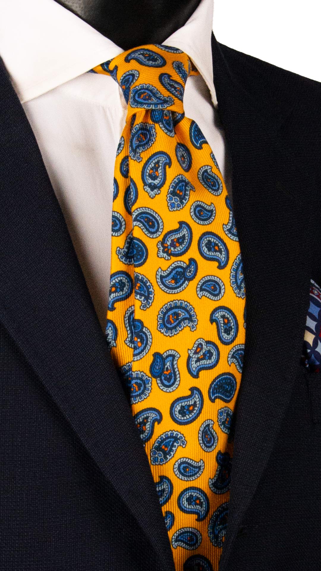 Cravatta in Saia di Seta Gialla Paisley Blu Celeste Arancione SA5 Made in Italy Graffeo Cravatte