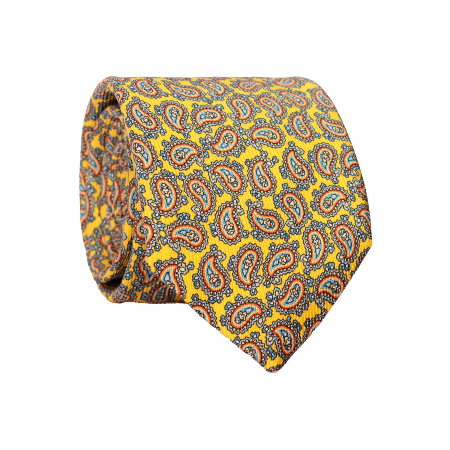 Cravatta in Saia di Seta Gialla Paisley Multicolor SA12 Made in Italy Graffeo Cravatte Rotolo