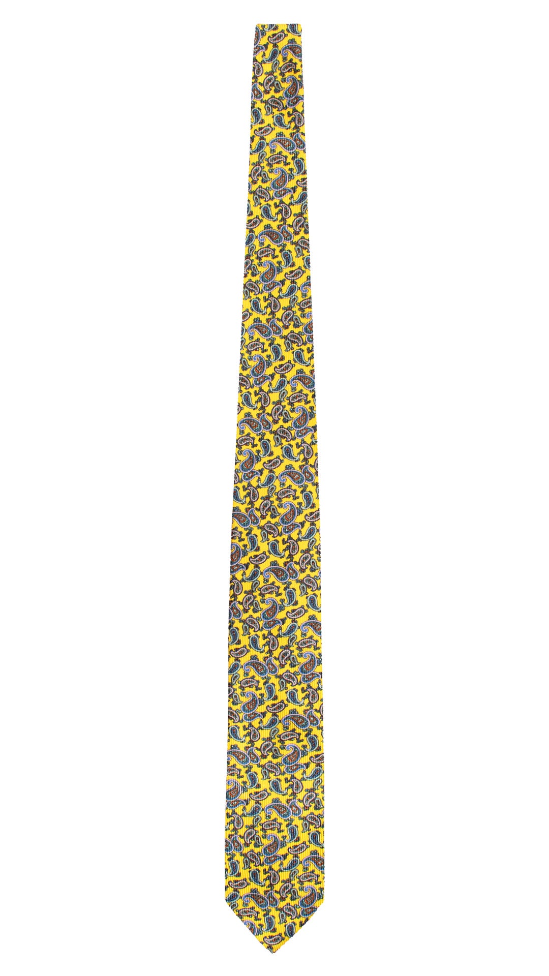 Cravatta in Saia di Seta Giallo Fluo Paisley Multicolor SA8 Made in Italy Graffeo Cravatte Intera
