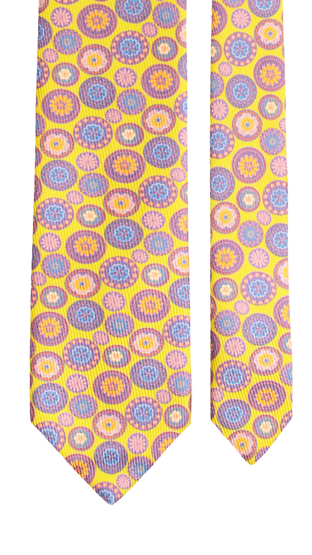 Cravatta in Saia di Seta Giallo Fluo a Fiori Multicolor SA17 Made in Italy Graffeo Cravatte Pala