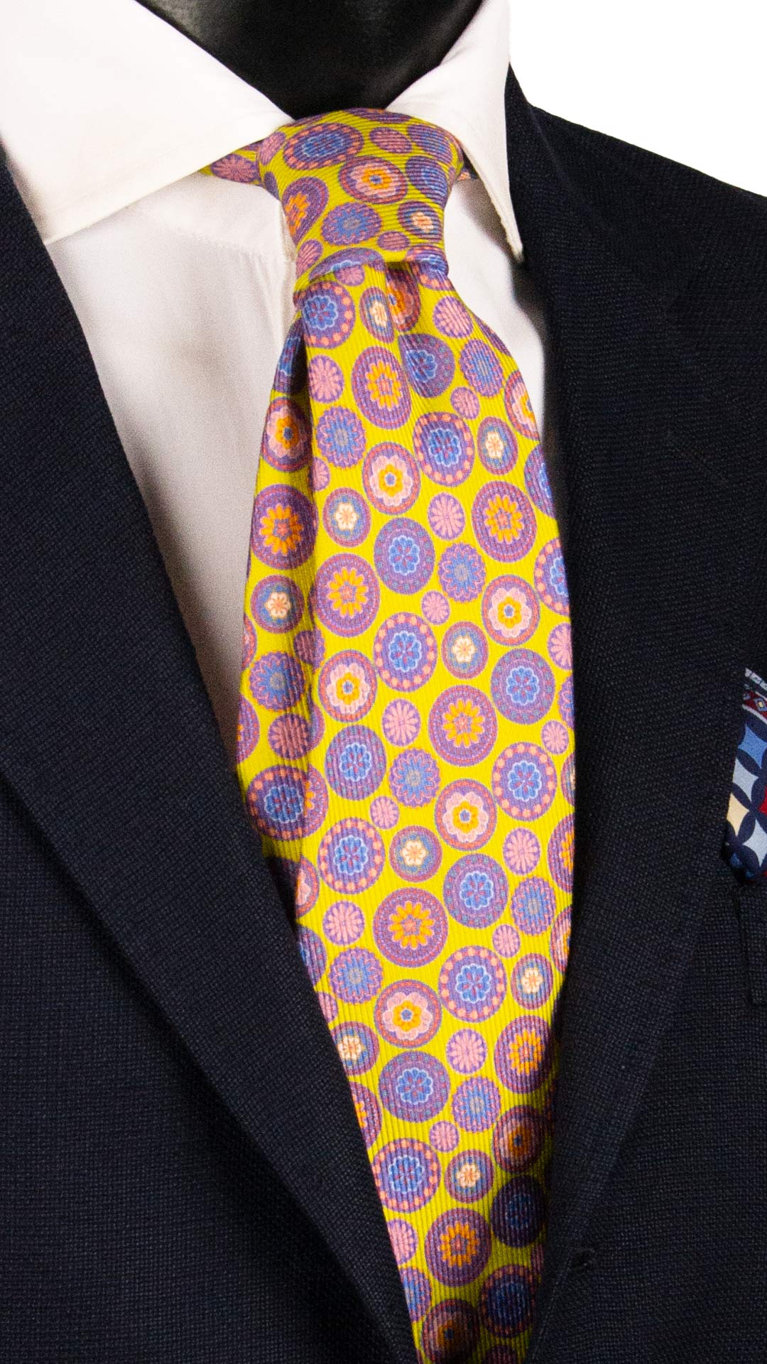 Cravatta in Saia di Seta Giallo Fluo a Fiori Multicolor SA17 Made in Italy Graffeo Cravatte