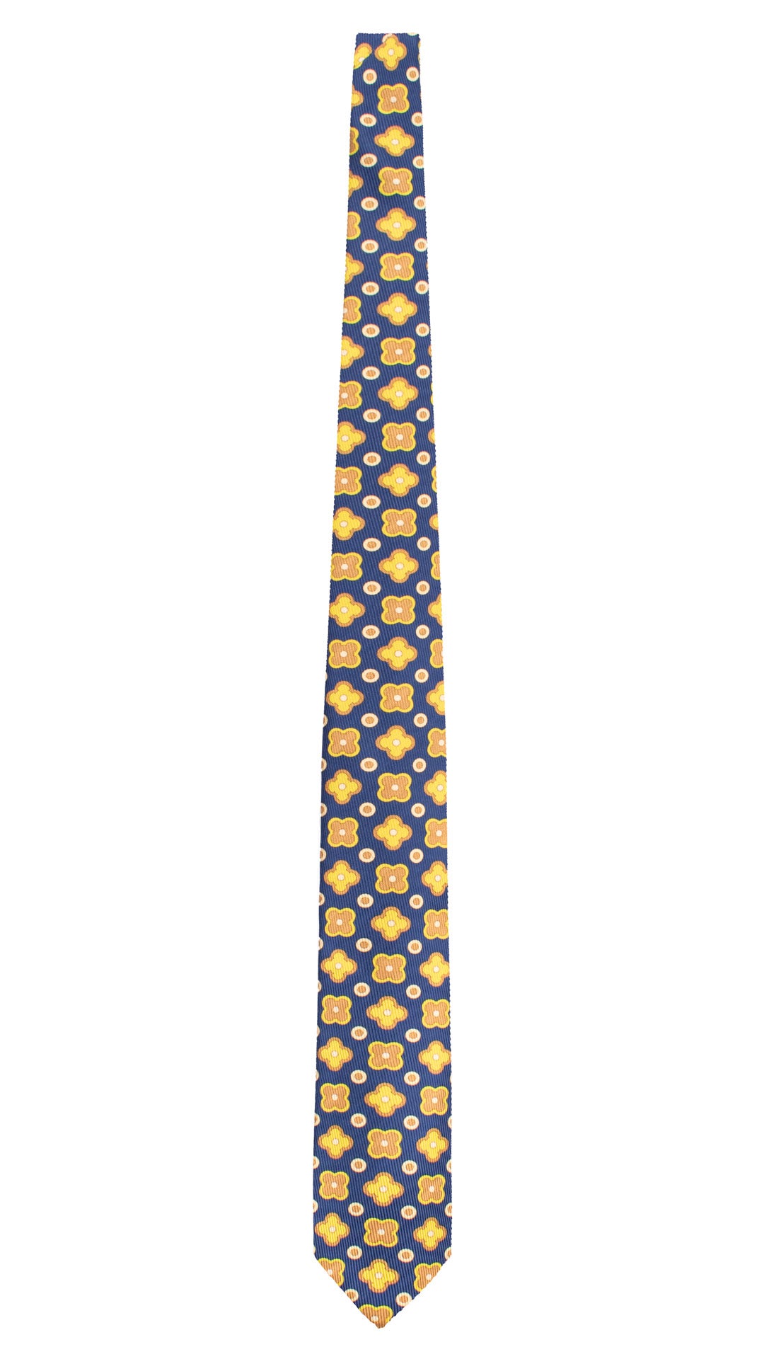 Cravatta in Saia di Seta Indaco Fantasia Beige Giallo Fluo Giallo Crema SA43 Made in Italy Graffeo Cravatte Intera