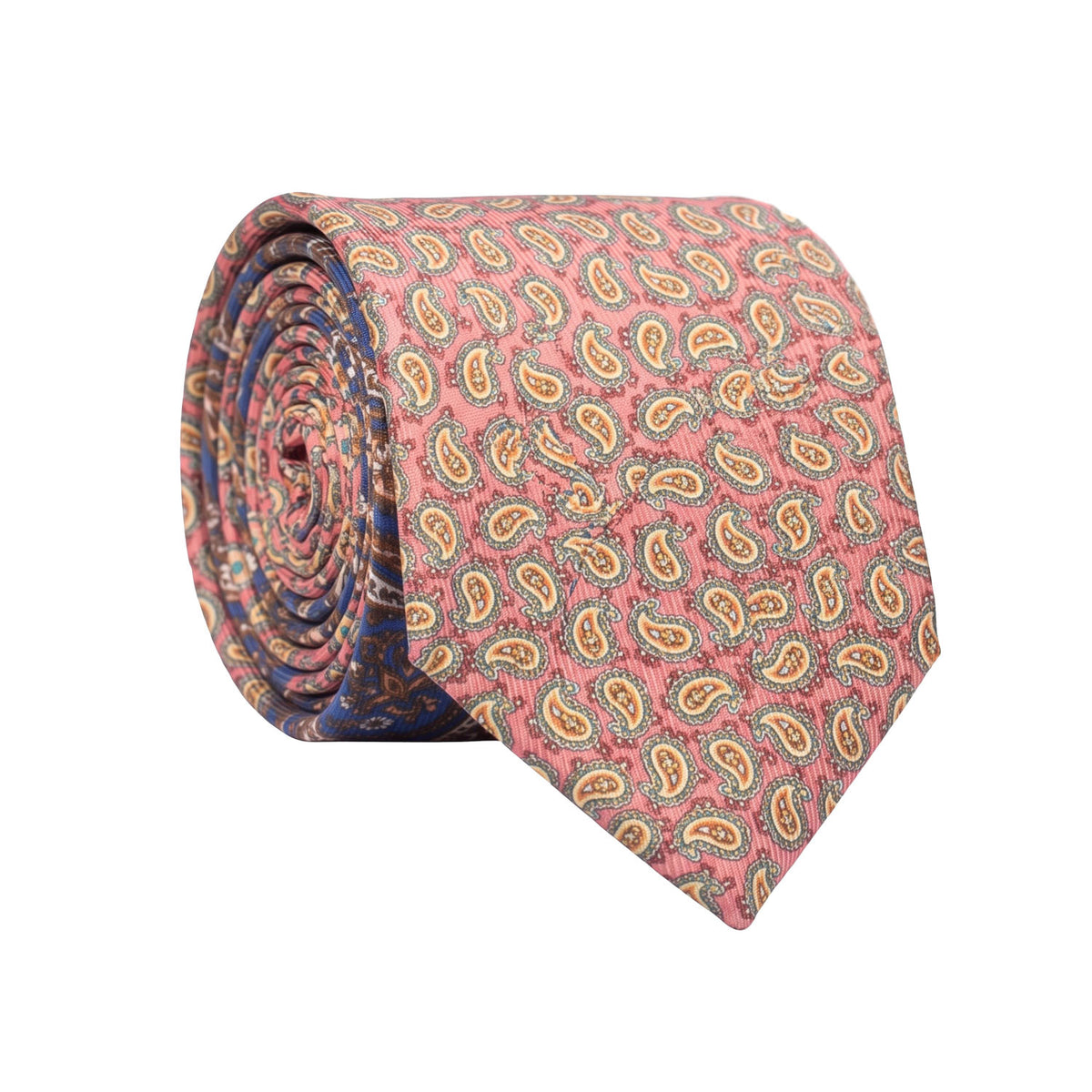 Cravatta in Saia di Seta Magenta Paisley Multicolor Nodo in Contrasto Blu Fantasia Multicolor N3480 Made in Italy Graffeo Cravatte Rotolo