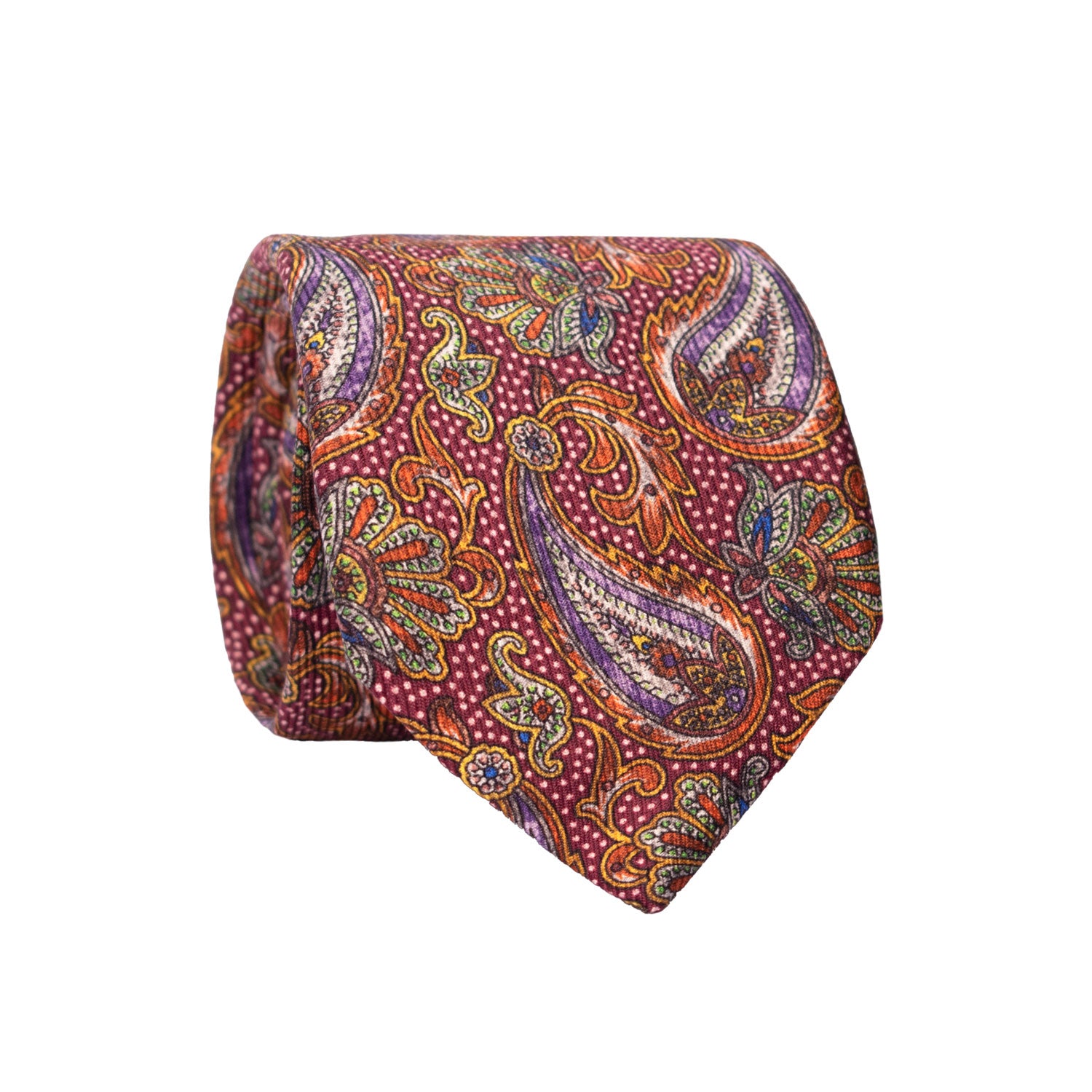 Cravatta in Saia di Seta Magenta Paisley Multicolor SA124 Made in Italy Graffeo Cravatte Rotolo