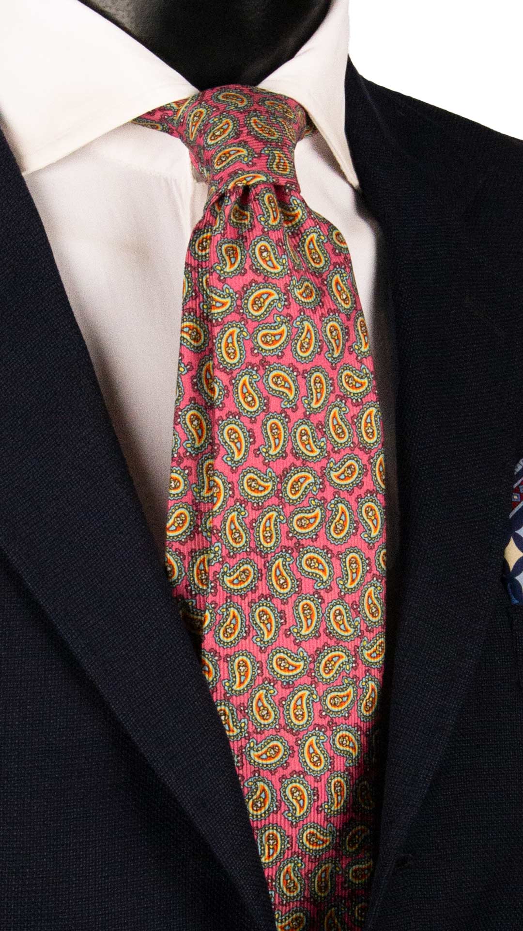 Cravatta in Saia di Seta Magenta Paisley Multicolor SA25 Made in Italy Graffeo Cravatte