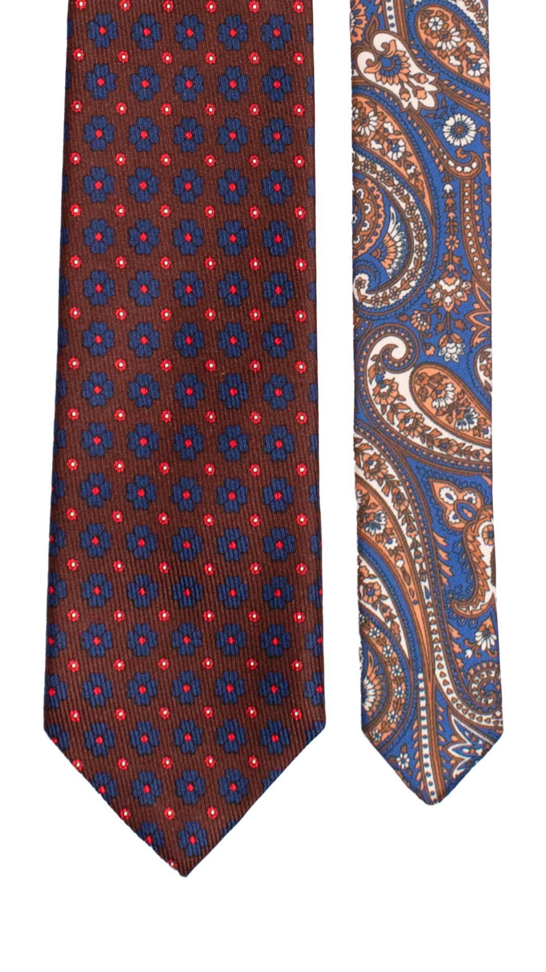 Cravatta in Saia di Seta Marrone a Fiori Blu Rossi Nodo in Contrasto Rosa Blu Arancione N3242 Made in Italy Graffeo Cravatte Pala