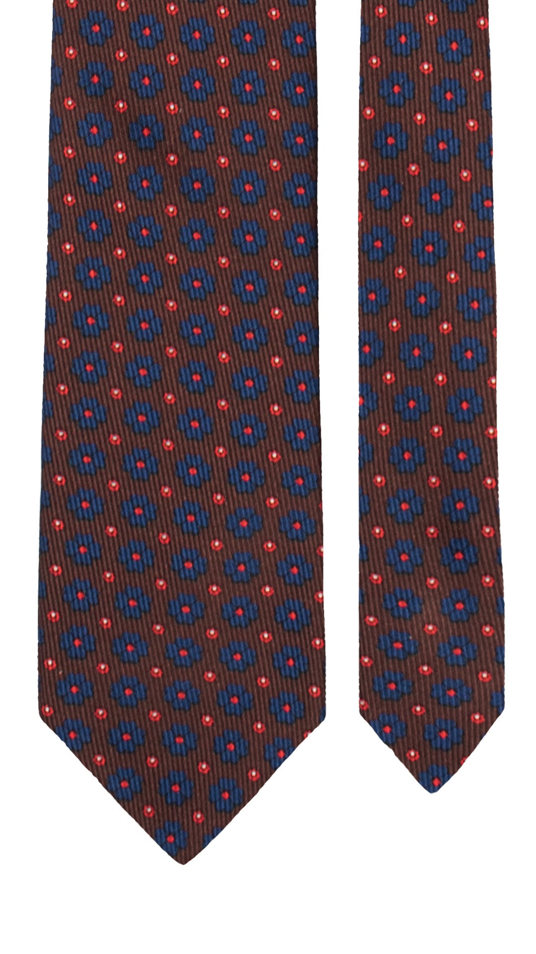 Cravatta in Saia di Seta Marrone a Fiori Bluette Rosso Bianco SA49 Made in Italy Graffeo Cravatte Pala