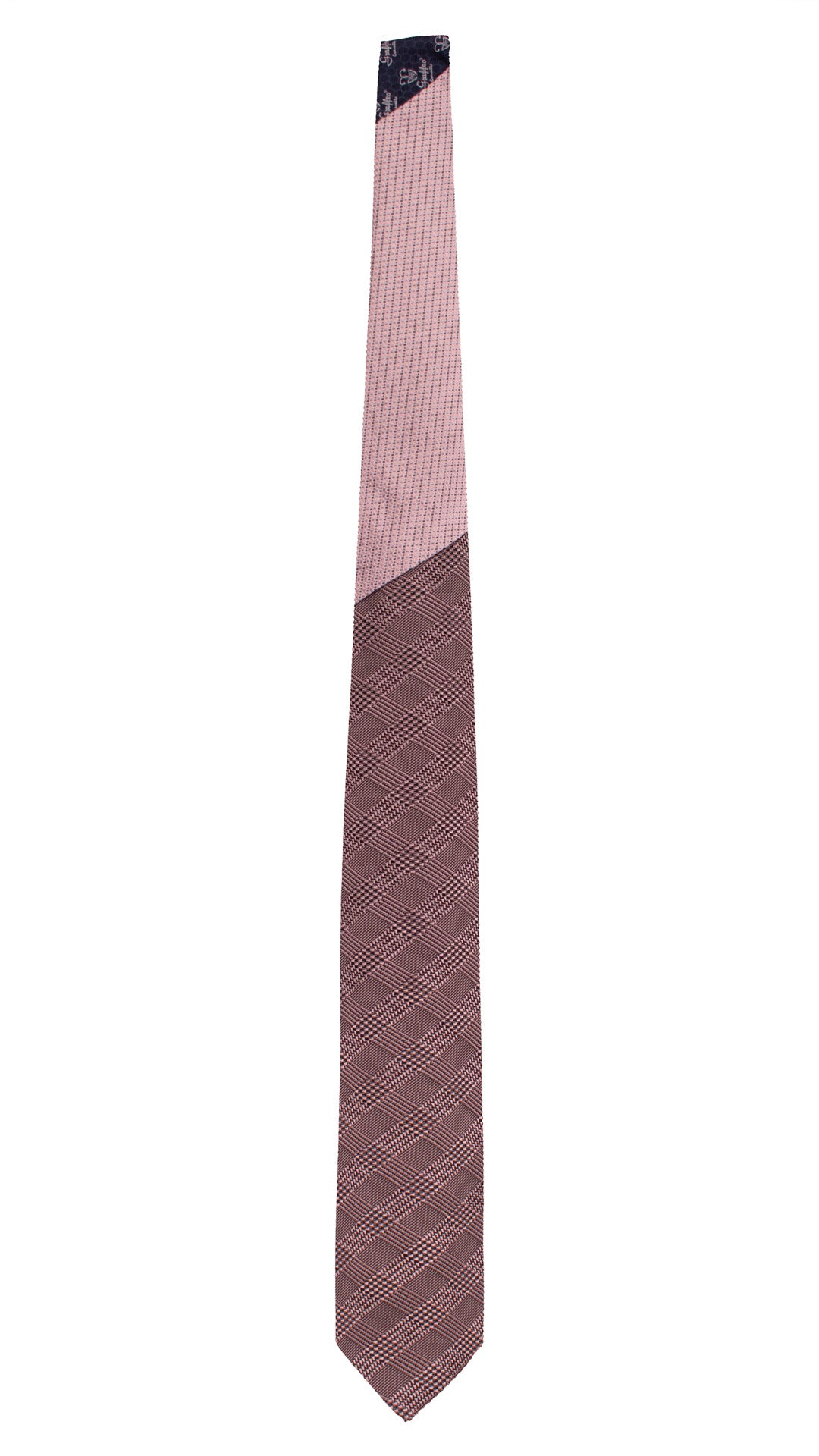 Cravatta in Saia di Seta Principe di Galles Rosa Blu Notte Nodo in Contrasto Rosa Fantasia Bianco Avio N3404 Made in Italy Graffeo Cravatte Intera