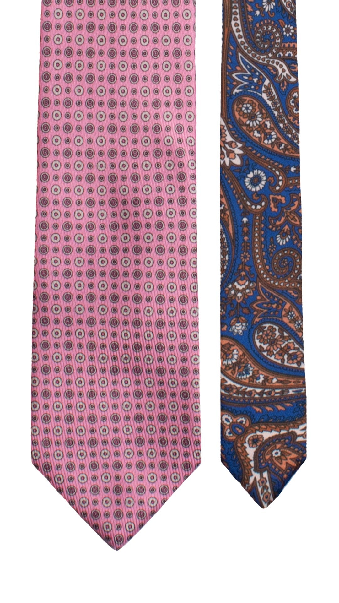 Cravatta in Saia di Seta Rosa Fantasia Bianco Rosa Nodo in Contrasto Tono su Tono Paisley Grigio Rosa N3395  Made in Italy Graffeo Cravatte Pala