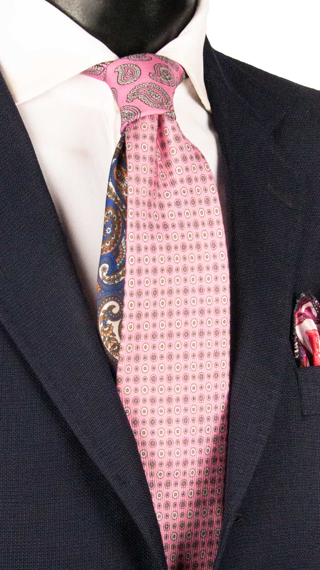 Cravatta in Saia di Seta Rosa Fantasia Bianco Rosa Nodo in Contrasto Tono su Tono Paisley Grigio Rosa N3395 Made in Italy Graffeo Cravatte