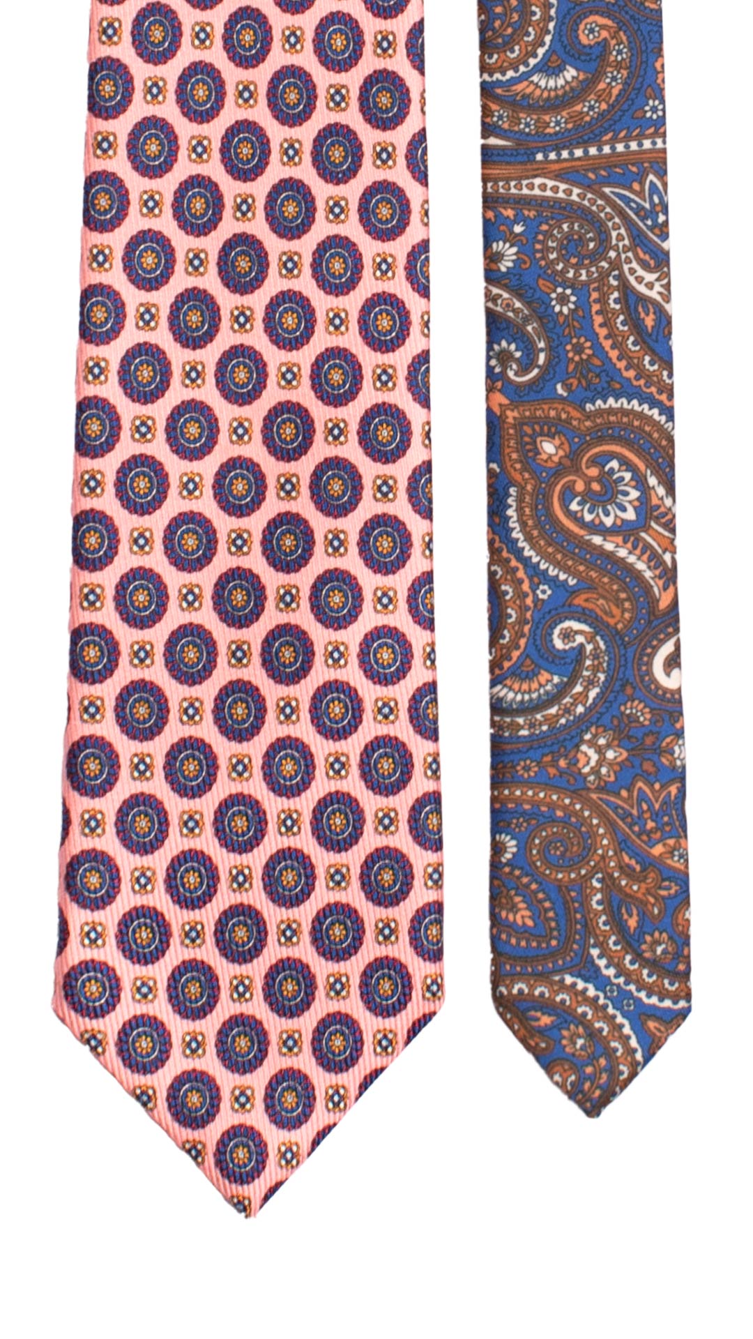 Cravatta in Saia di Seta Rosa Fantasia Blu Arancione Rosso Nodo in Contrasto Color Melanzana Verde Scuro Bluette N3248 Made in Italy Graffeo Cravatte Pala