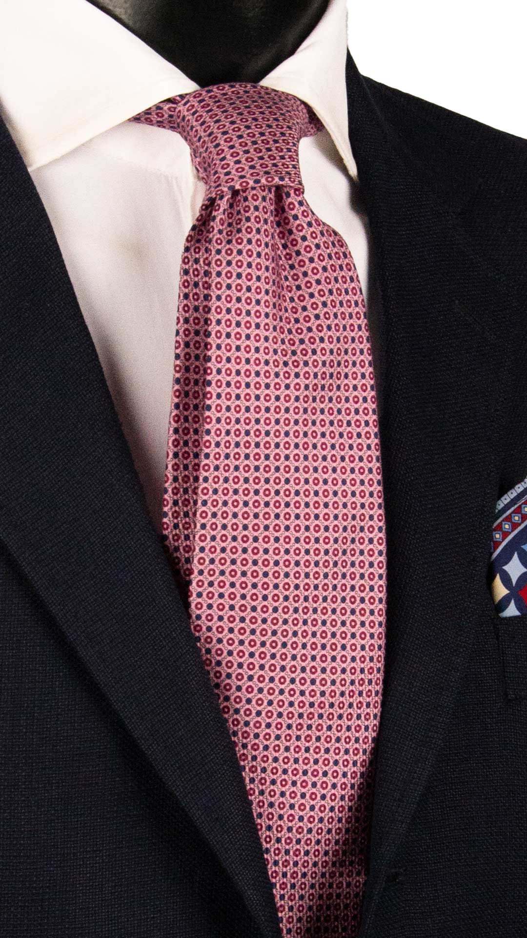 Cravatta in Saia di Seta Rosa Fantasia Blu Bianca Fucsia SA68 Made in Italy Graffeo Cravatte