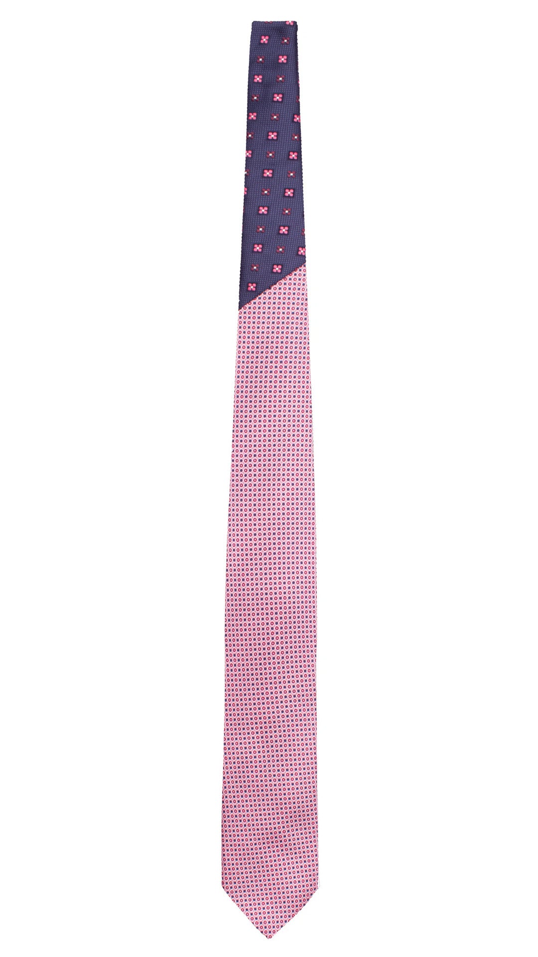 Cravatta in Saia di Seta Rosa Fantasia Magenta Blu Bianco Nodo in Contrasto Blu Fantasia Fucsia Color Melanzana N3499 Made in Italy Graffeo Cravatte Intera