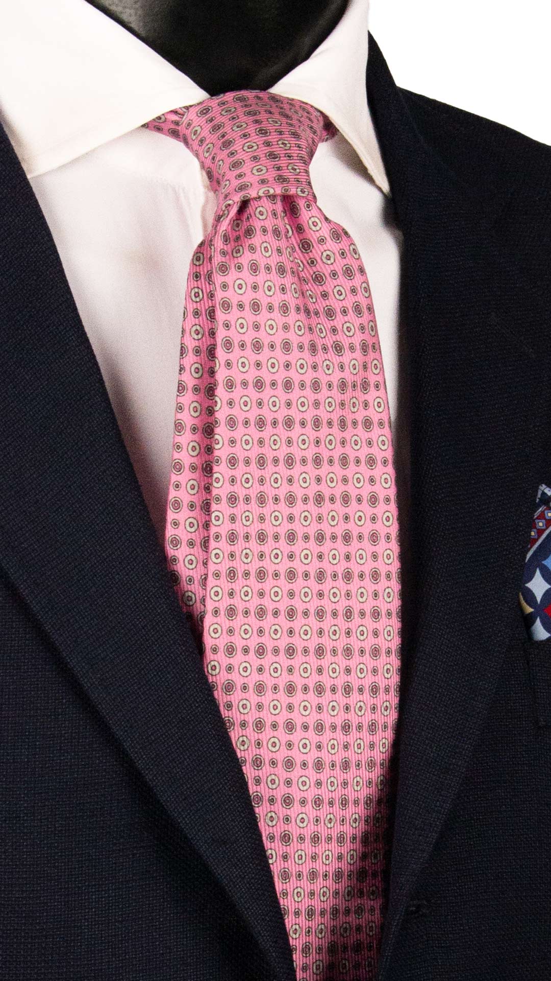 Cravatta in Saia di Seta Rosa Fantasia Nera Grigio Chiaro SA110 Made in Italy Graffeo Cravatte 