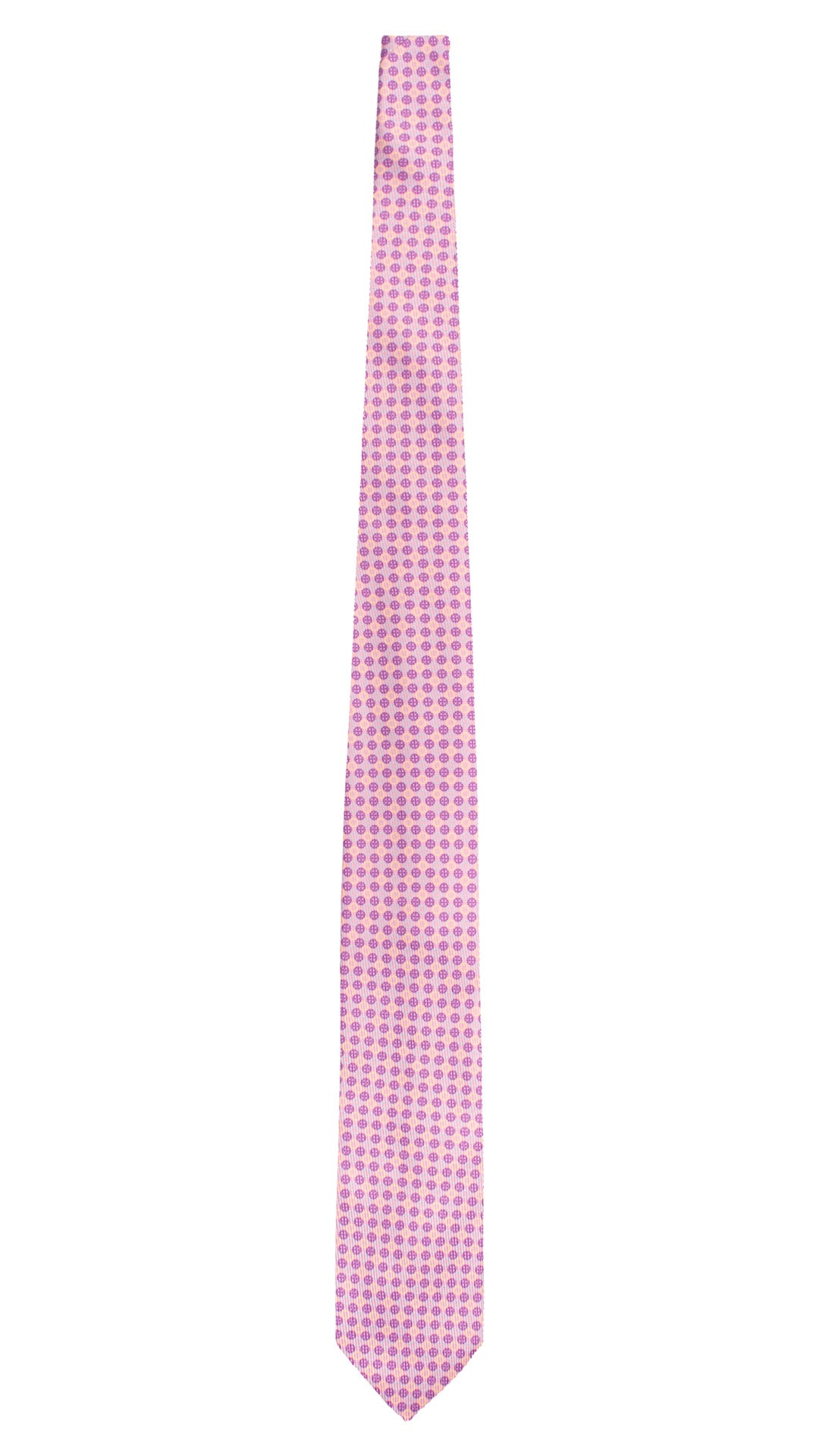 Cravatta in Saia di Seta Rosa Fantasia Viola Celeste Giallo Crema SA96 Made In Italy Graffeo Cravatte Intera