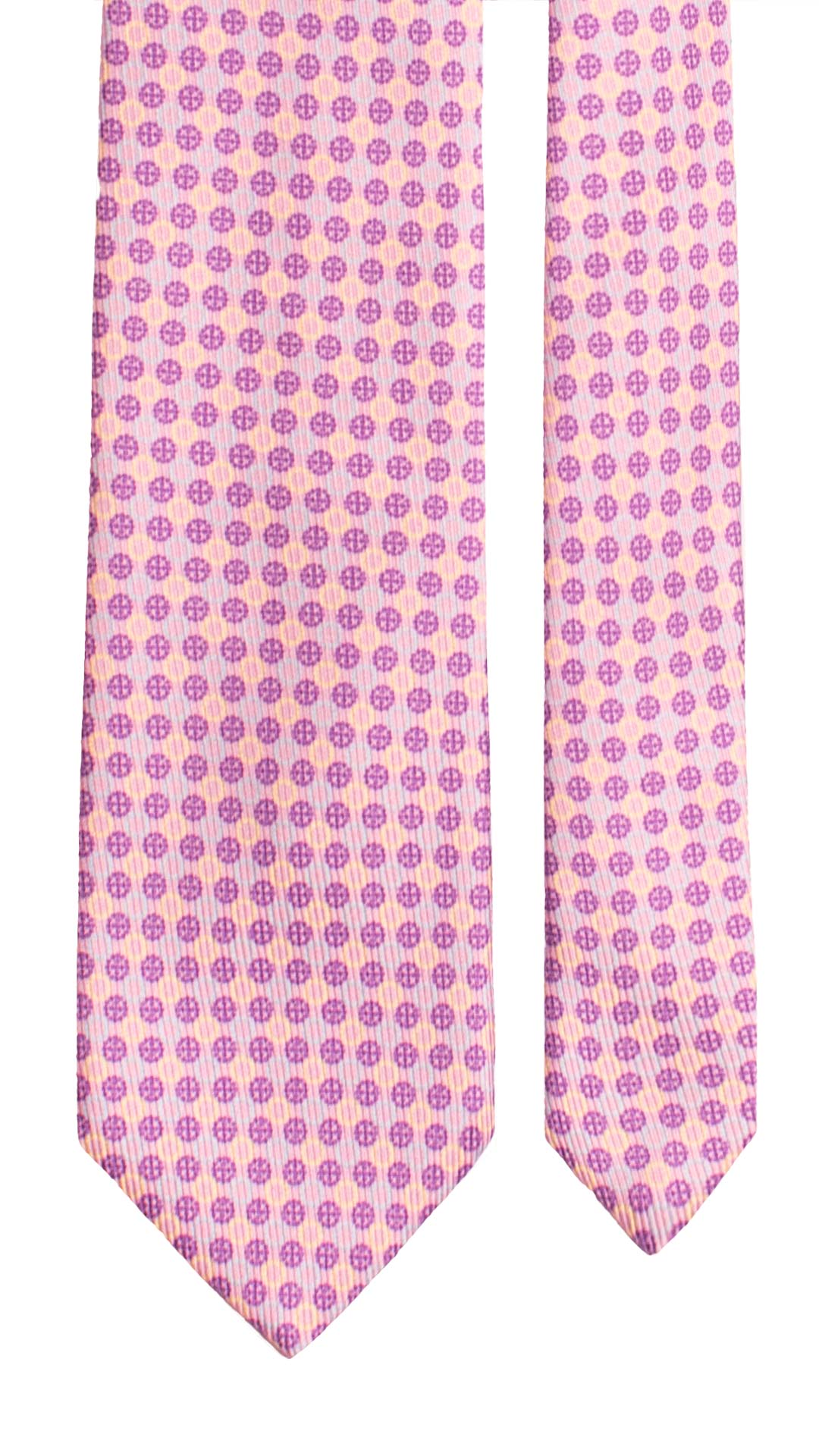 Cravatta in Saia di Seta Rosa Fantasia Viola Celeste Giallo Crema SA96 Made In Italy Graffeo Cravatte Pala