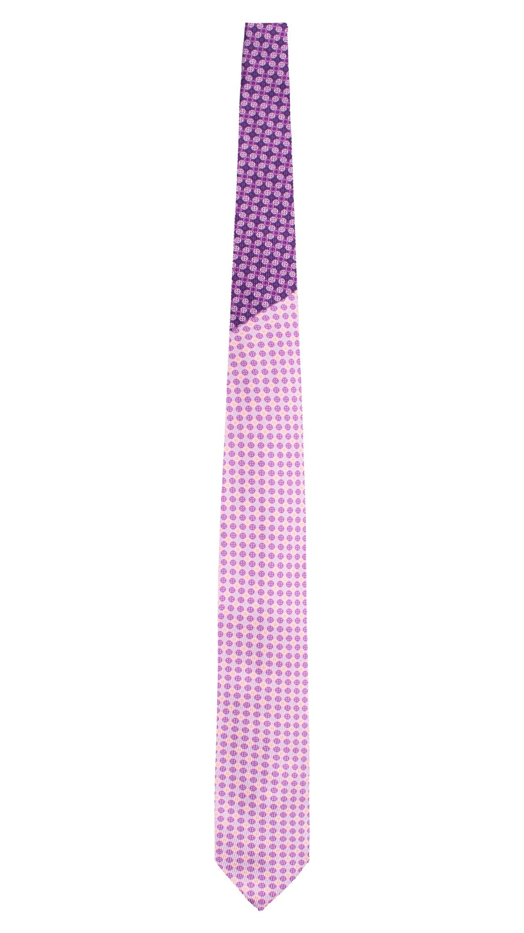 Cravatta in Saia di Seta Rosa Fantasia Viola Celeste Giallo Nodo in Contrasto Viola Fantasia Rosa Bianca Blu N3456 Made in Italy Graffeo Cravatte Intera