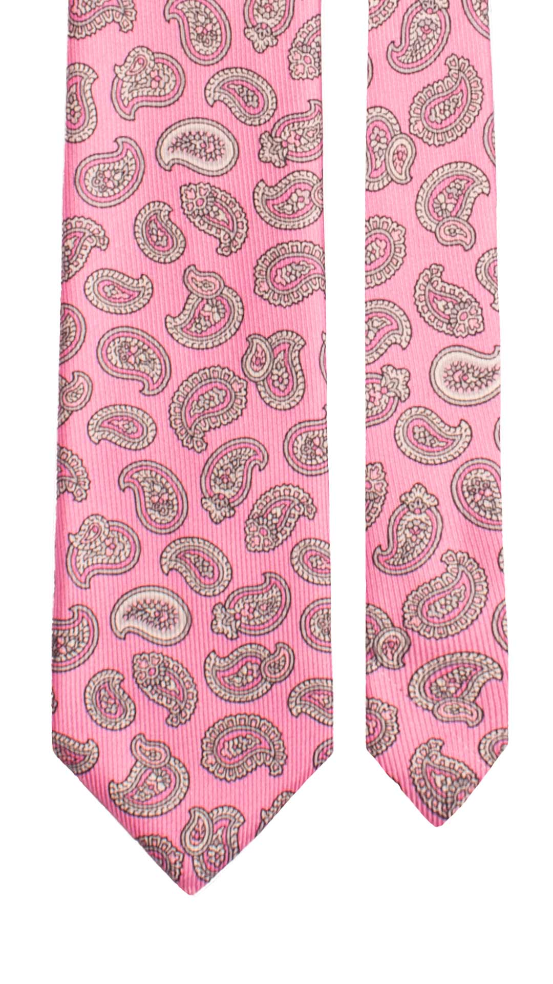 Cravatta in Saia di Seta Rosa Paisley Tono su Tono Grigio Argento SA39 Made in Italy Graffeo Cravatte Pala