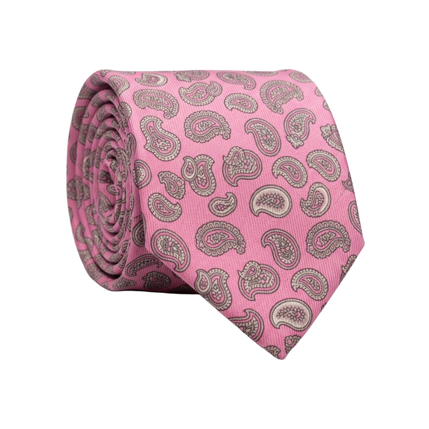 Cravatta in Saia di Seta Rosa Paisley Tono su Tono Grigio Argento SA39 Made in Italy Graffeo Cravatte Rotolo
