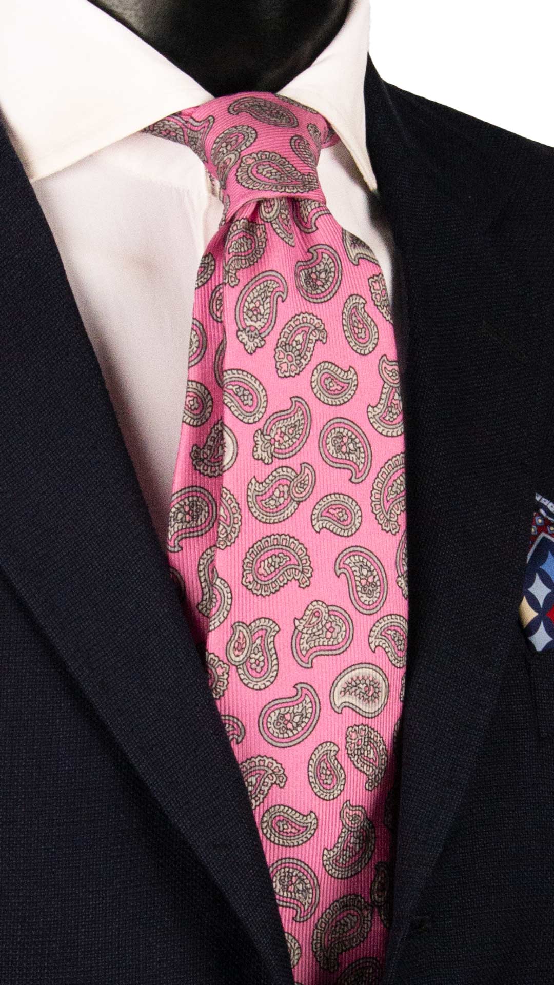 Cravatta in Saia di Seta Rosa Paisley Tono su Tono Grigio Argento SA39 Made in Italy Graffeo Cravatte