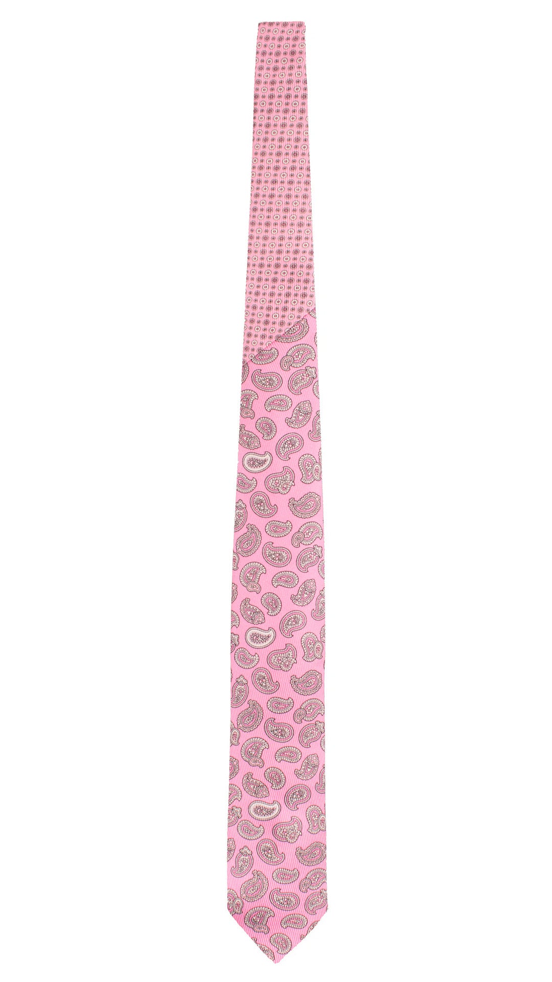 Cravatta in Saia di Seta Rosa Scuro Paisley Tono su Tono Grigio Argento Nodo in Contrasto Rosa Fantasia Grigio Nero N3485 Made in Italy Graffeo Cravatte Intera