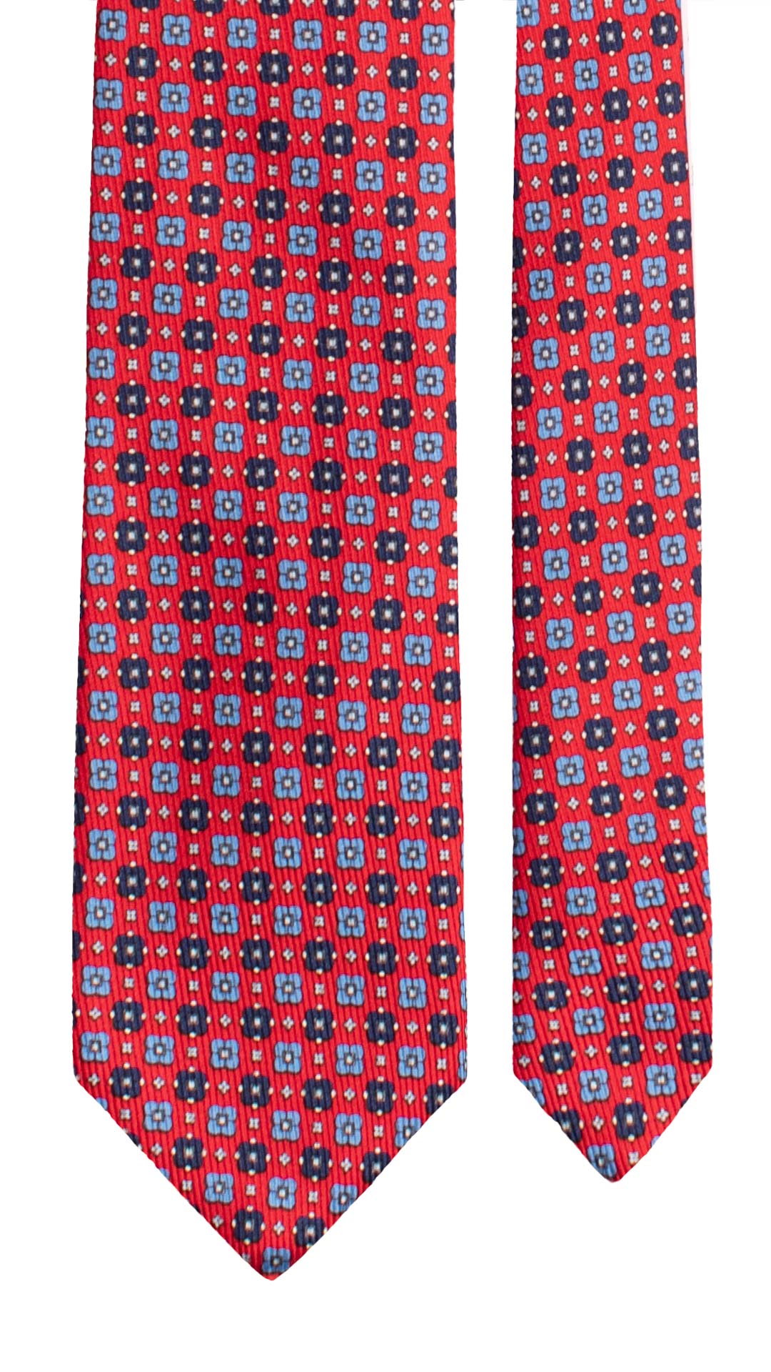 Cravatta in Saia di Seta Rossa Fantasia Blu Celeste SA92 Made in Italy Graffeo Cravatte Pala 