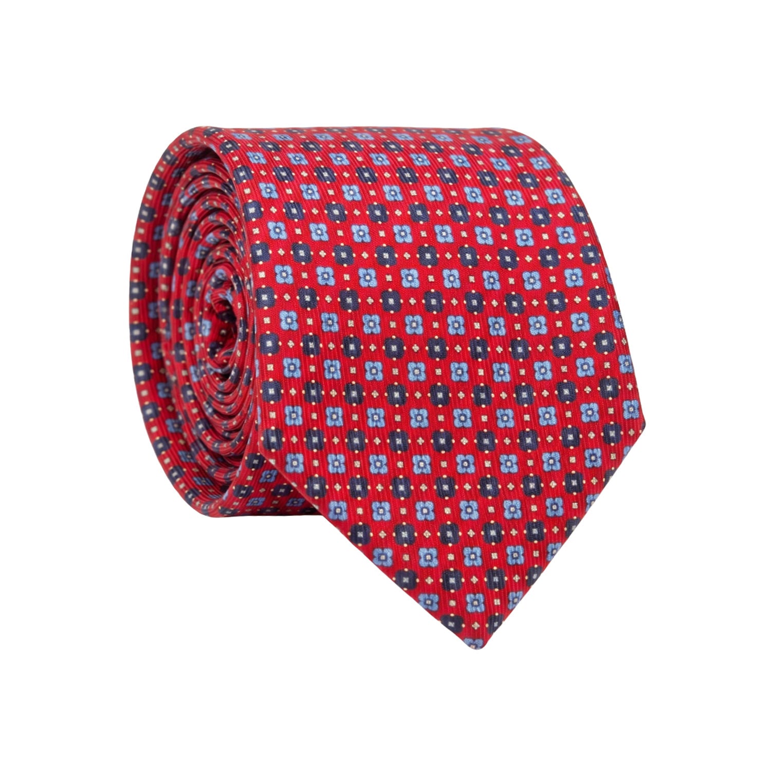 Cravatta in Saia di Seta Rossa Fantasia Blu Celeste SA92 Made in Italy Graffeo Cravatte Rotolo