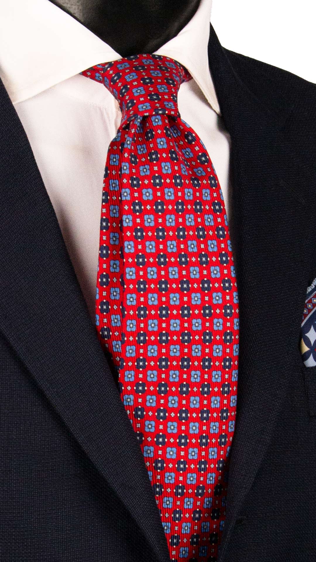 Cravatta in Saia di Seta Rossa Fantasia Blu Celeste SA92 Made in Italy Graffeo Cravatte