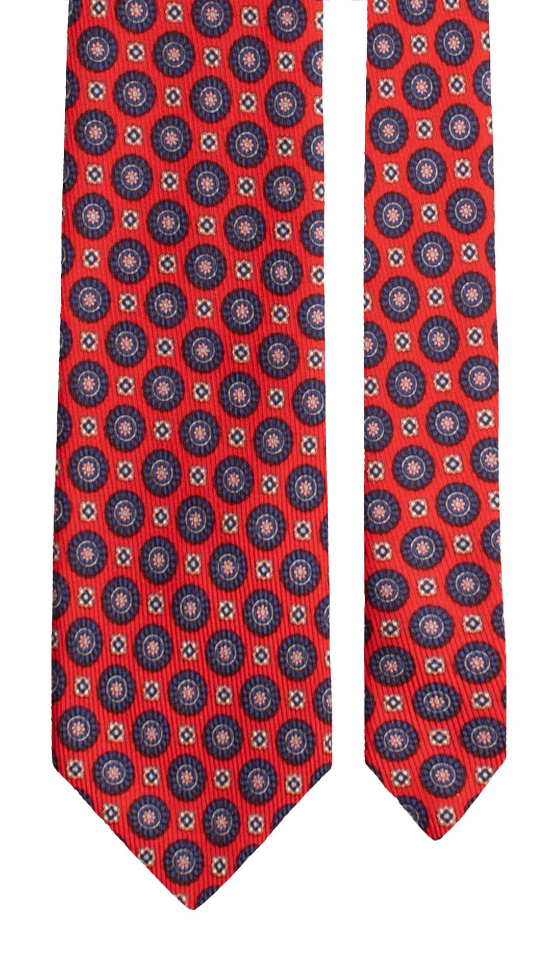 Cravatta in Saia di Seta Rossa Fantasia Bluette Rosa Bianca SA33 Made in Italy Graffeo Cravatte Pala