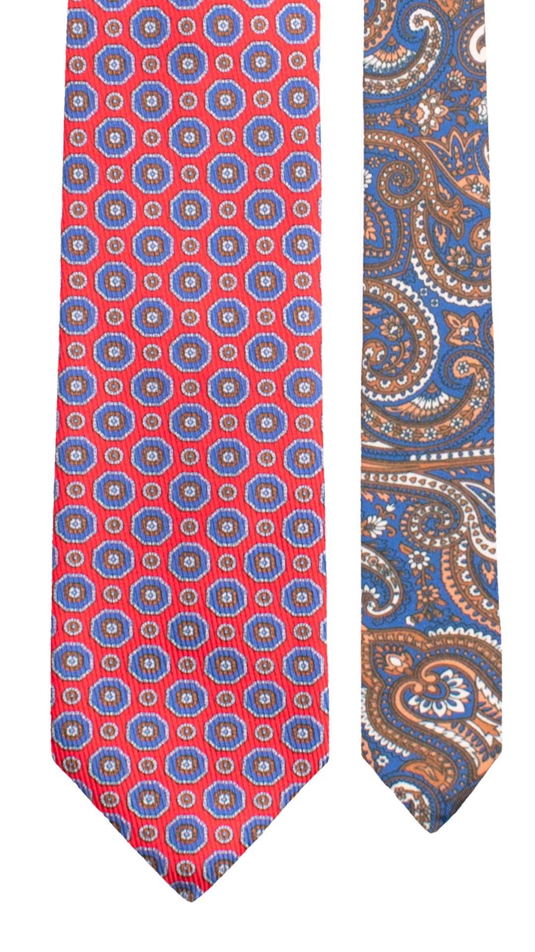Cravatta in Saia di Seta Rossa Fantasia Indaco Marrone Celeste Nodo in Contrasto Fantasia Multicolor N3474 Made in Italy Graffeo Cravatte Pala