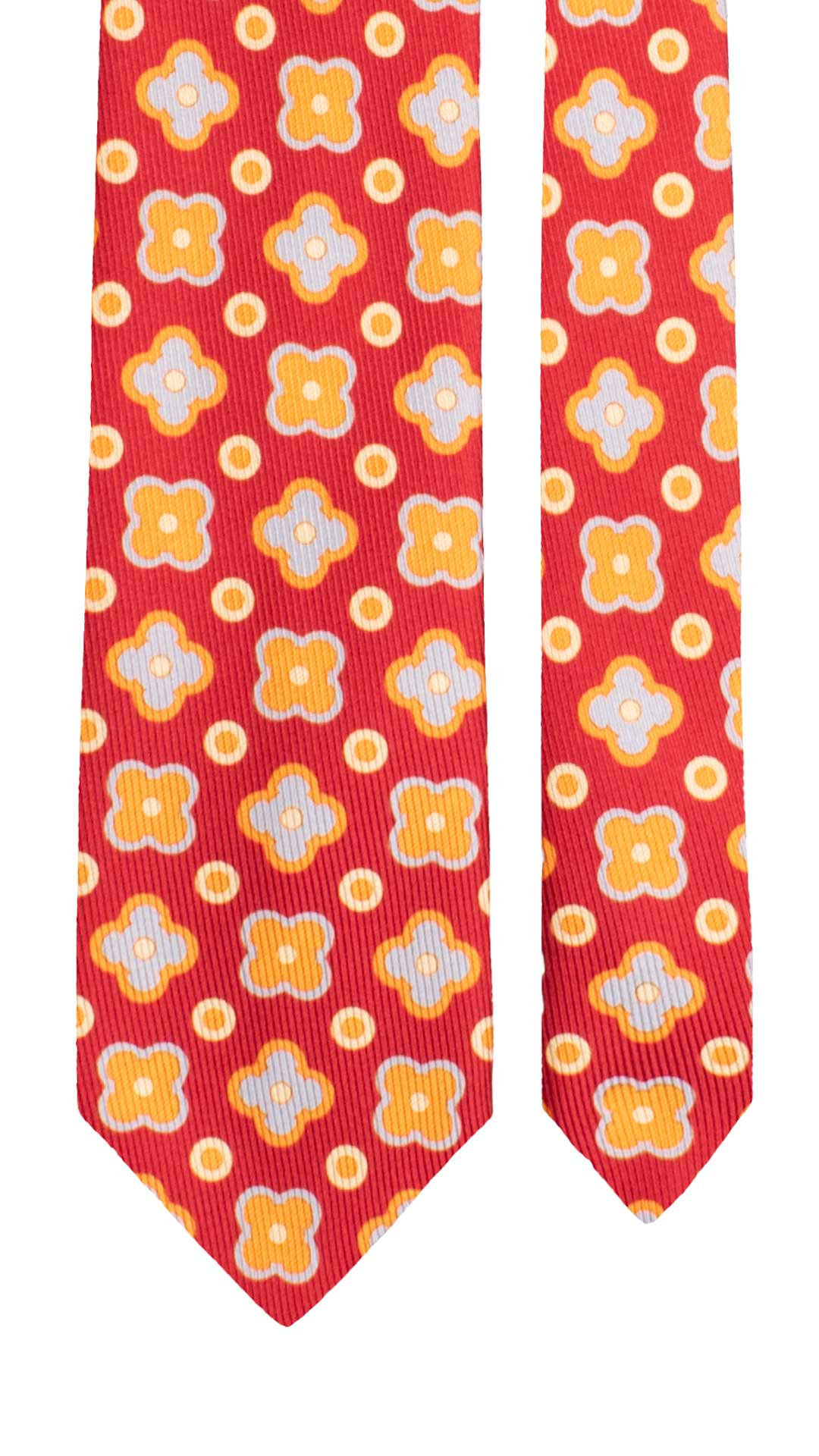 Cravatta in Saia di Seta Rosso Corallo Fantasia Arancione Azzurro Giallo Crema SA44 Made in Italy Graffeo Cravatte Pala