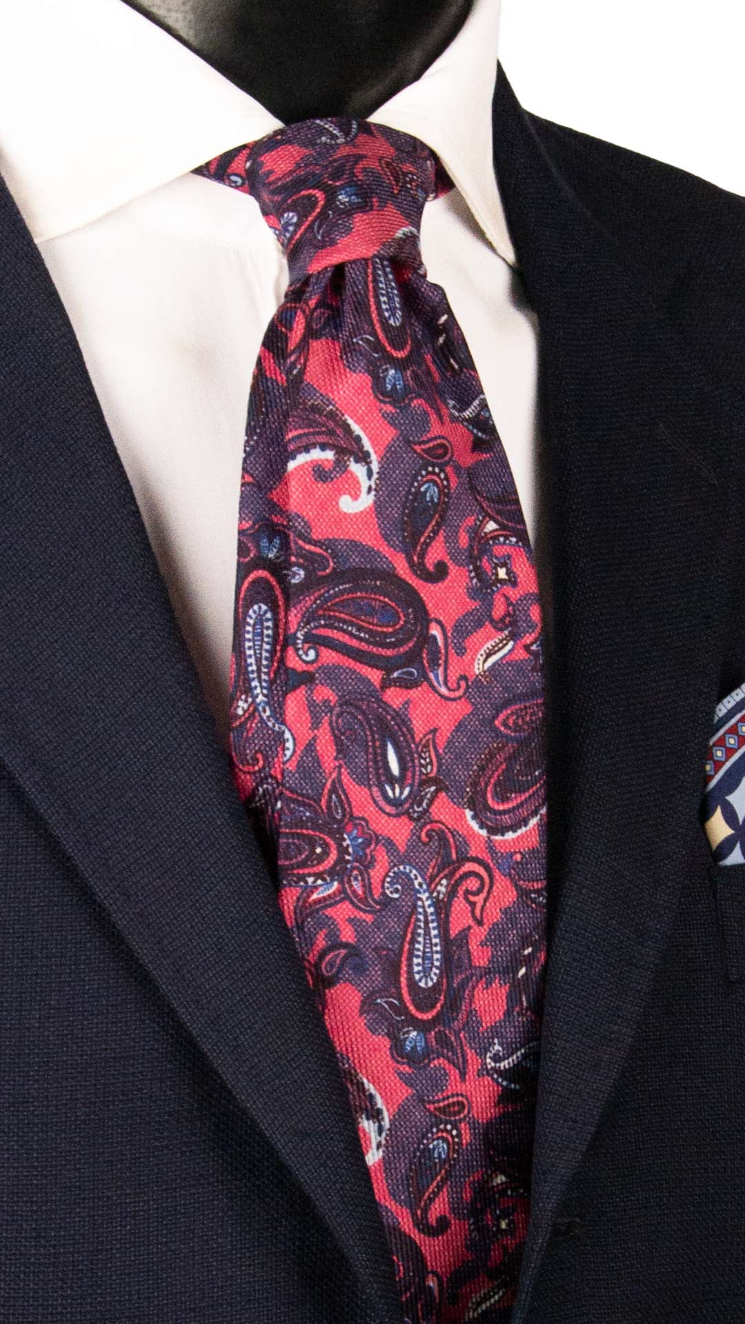 Cravatta in Saia di Seta Rosso Corallo Paisley Blu Marrone Azzurro Polvere SA104 Made in Italy Graffeo Cravatte