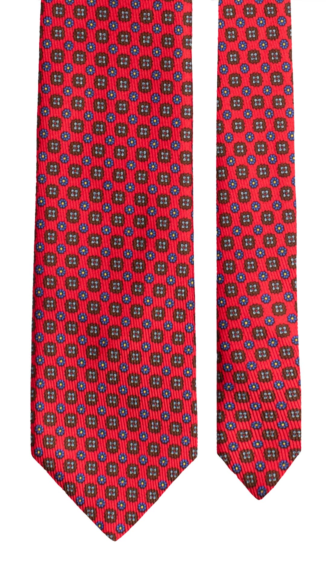 Cravatta in Saia di Seta Rosso Corallo a Fiori Blu Marrone Gialli SA85 Made in Italy Graffeo Cravatte 
Pala