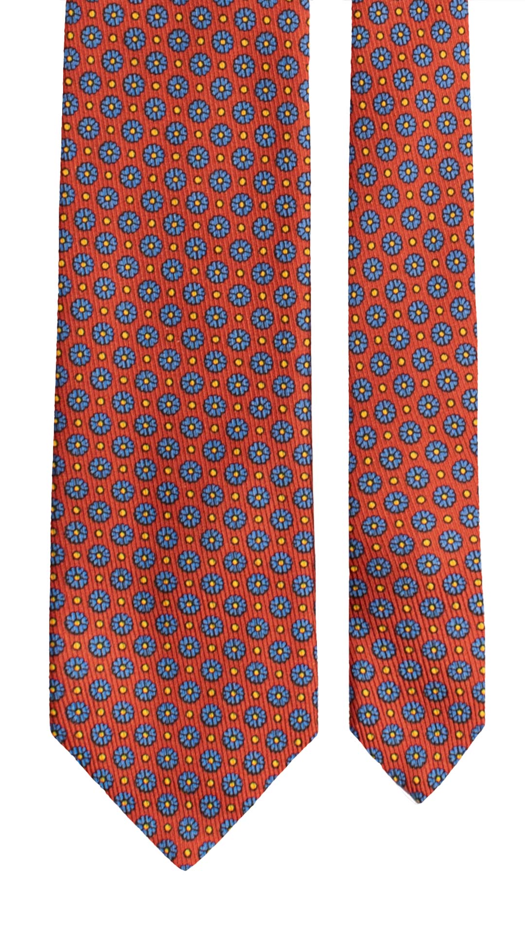 Cravatta in Saia di Seta Rosso Mattone a Fiori Celesti Gialli SA82 Made  in Italy Graffeo Cravatte Pala