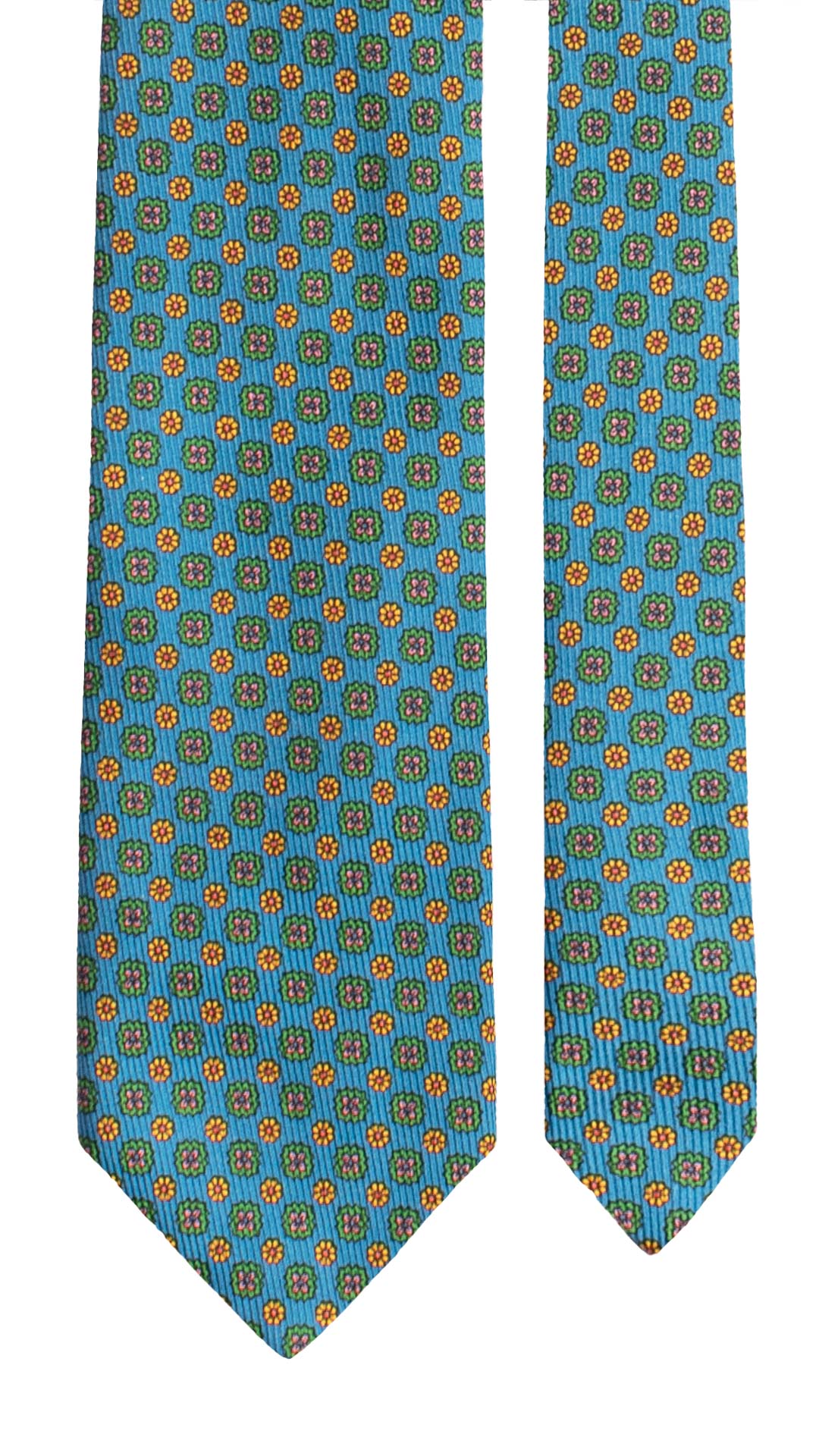 Cravatta in Saia di Seta Turchese a Fiori Verdi Gialli Lilla SA81 Made in Italy Graffeo Cravatte Pala