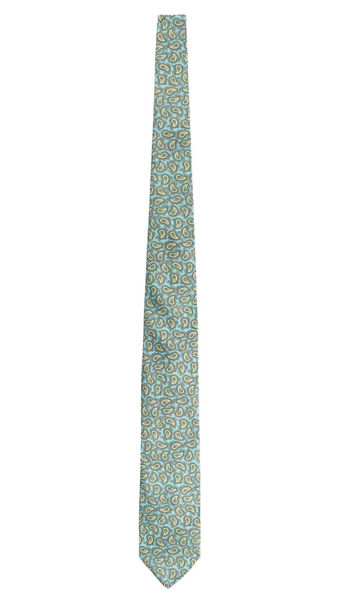 Cravatta in Saia di Seta Verde Acqua Paisley Grigio Giallo SA24 Made in Italy Graffeo Cravatte Intera