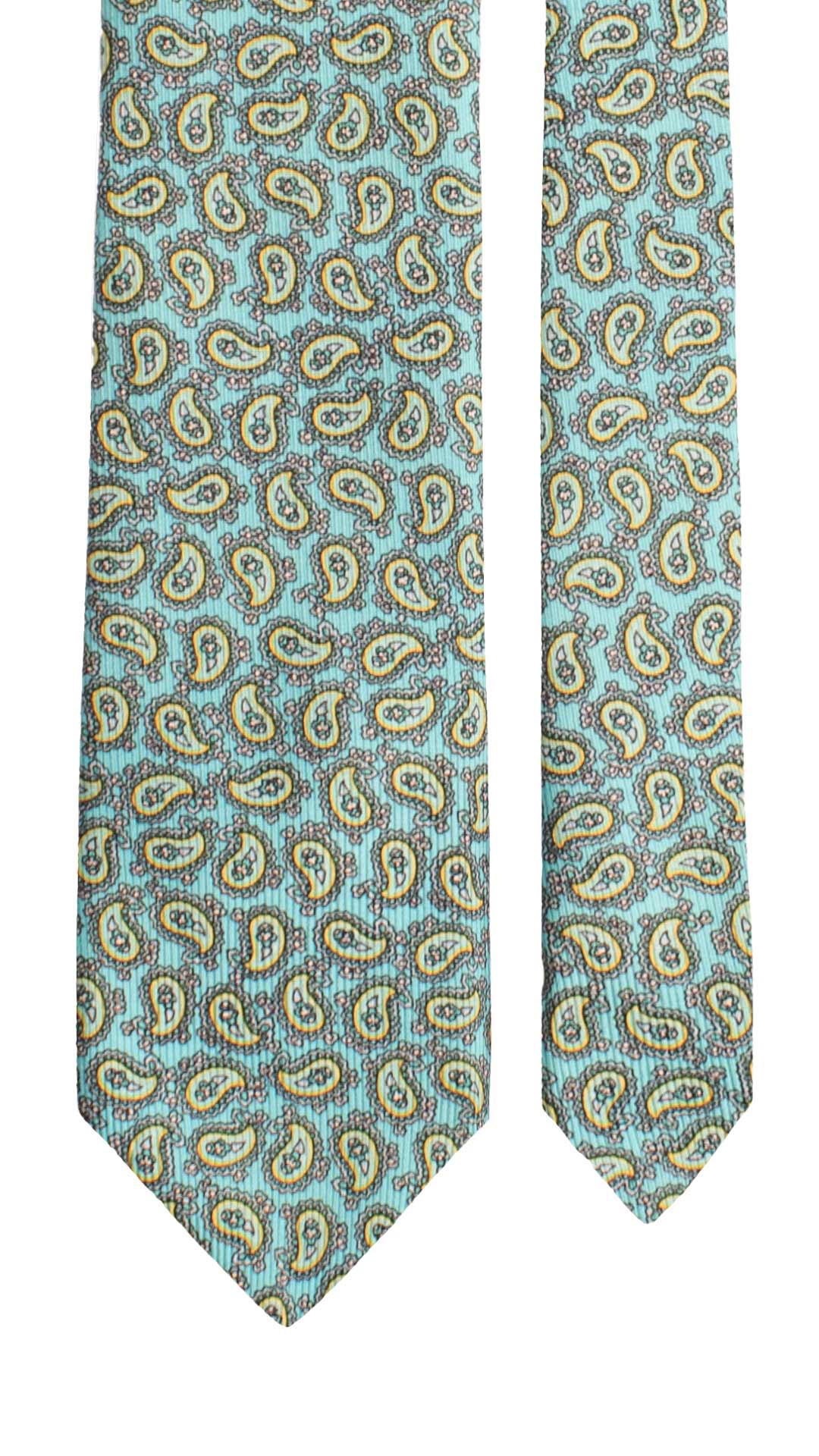 Cravatta in Saia di Seta Verde Acqua Paisley Grigio Giallo SA24 Made in Italy Graffeo Cravatte Pala