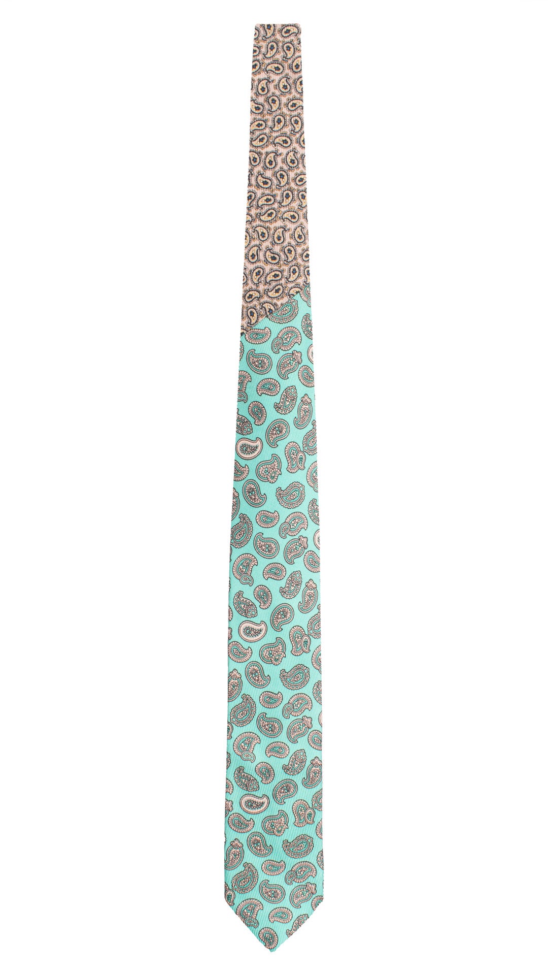 Cravatta in Saia di Seta Verde Acqua Paisley Grigio Nodo in Contrasto Grigio Paisley Multicolor N3468 Made in Italy Graffeo Cravatte Intera
