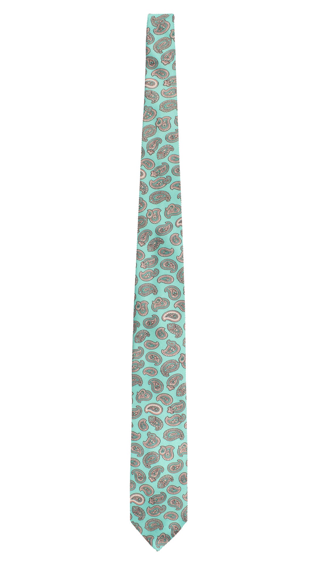 Cravatta in Saia di Seta Verde Acqua Paisley Tono su Tono Grigio Argento SA38 Made in Italy Graffeo Cravatte Intera