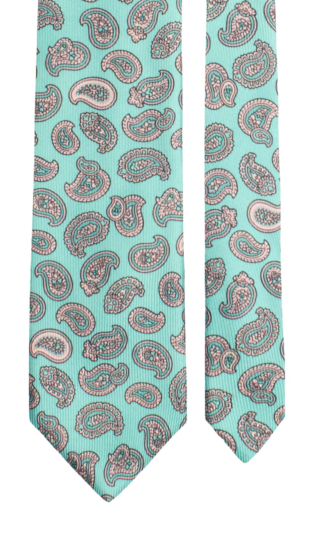 Cravatta in Saia di Seta Verde Acqua Paisley Tono su Tono Grigio Argento SA38 Made in Italy Graffeo Cravatte Pala