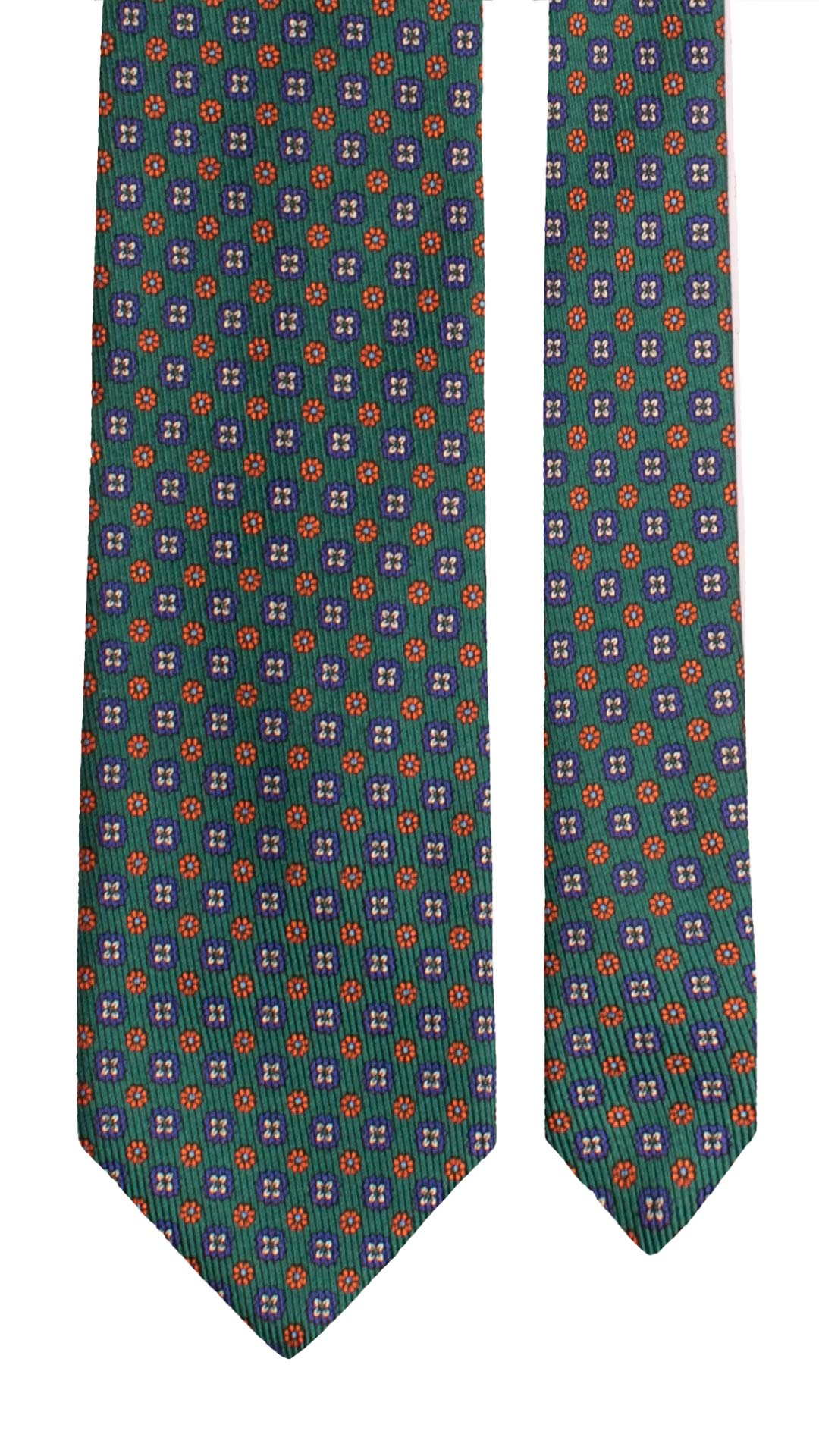 Cravatta in Saia di Seta Verde Bottiglia a Fiori Blu Bianchi Arancione SA87 Made in Italy Graffeo Cravatte Pala