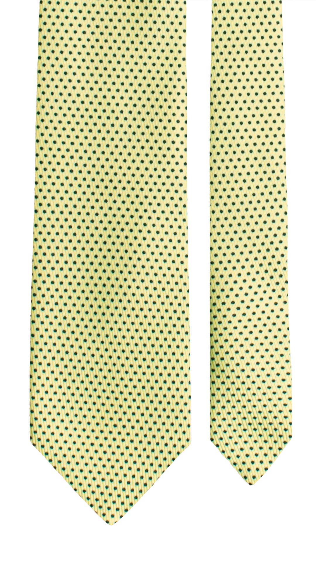 Cravatta in Saia di Seta Verde Chiaro Punto a Spillo Blu Notte Fantasia Gialla SA95 Made in Italy Graffeo Cravatte Pala