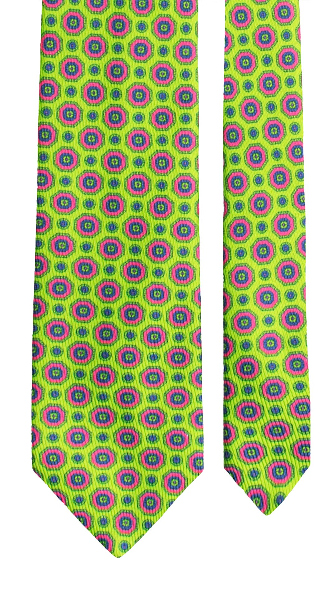 Cravatta in Saia di Seta Verde Fluo Fantasia Blu Fucsia SA78 Made in Italy Graffeo Cravatte Pala
