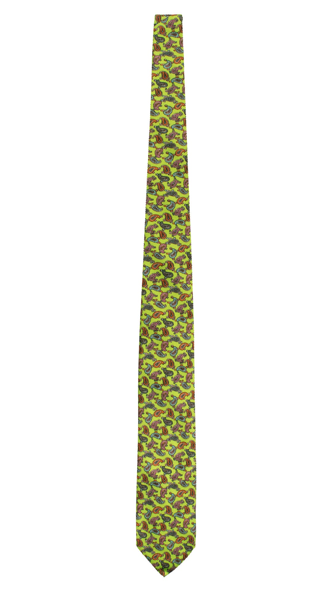 Cravatta in Saia di Seta Verde Fluo Paisley Multicolor SA32 Made in Italy Graffeo Cravatte Intera