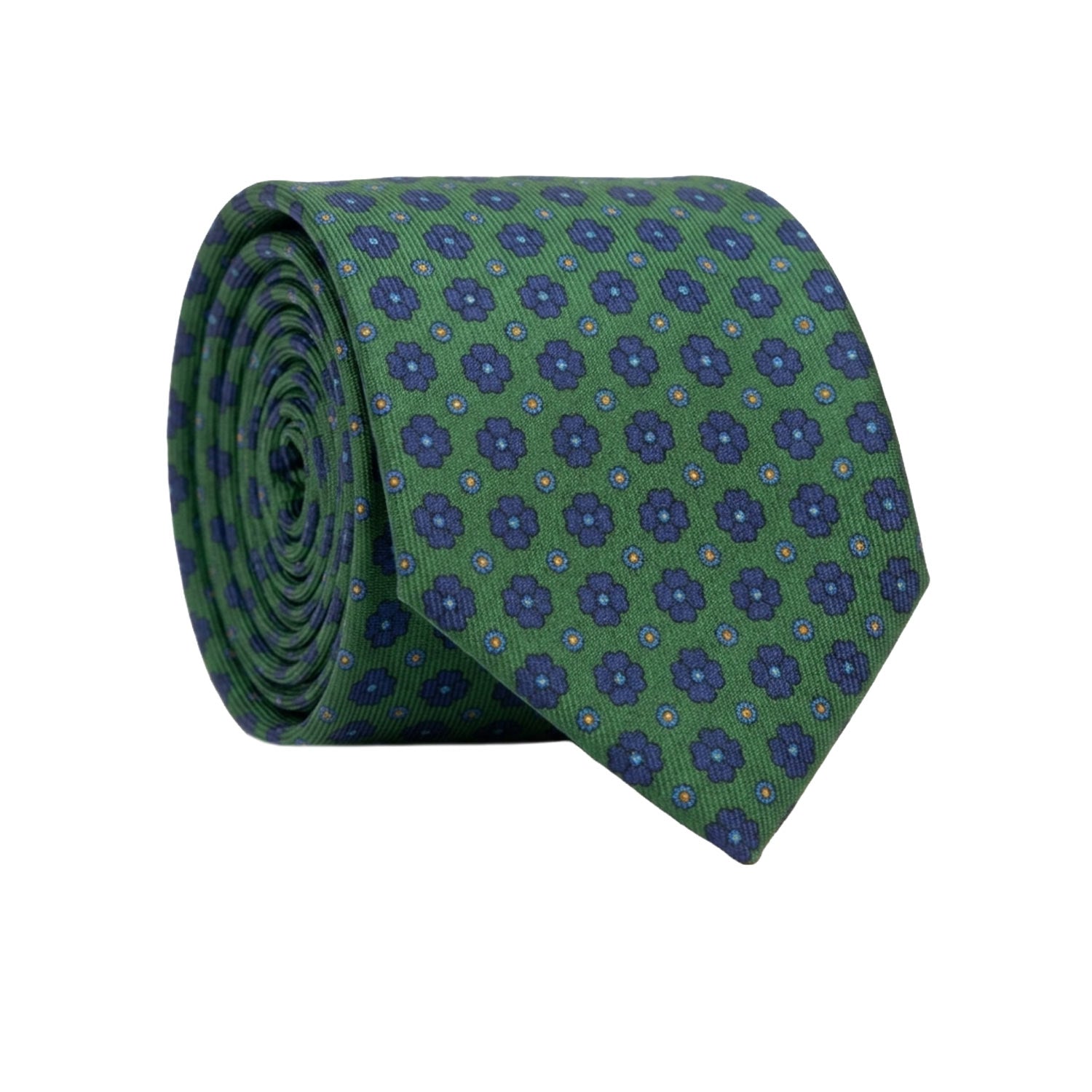 Cravatta in Saia di Seta Verde a Fiori Blu Celeste Giallo SA47 Made in Italy Graffeo Cravatte Rotolo