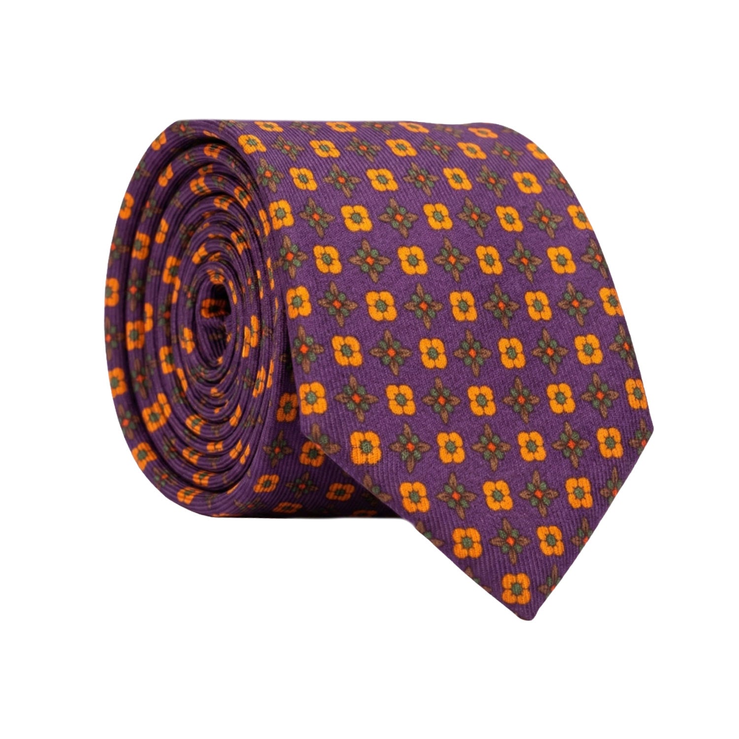 Cravatta in Saia di Seta Viola Fantasia Arancione Marrone Verde SA57 Graffeo Cravatte Made in Italy 
Rotolo