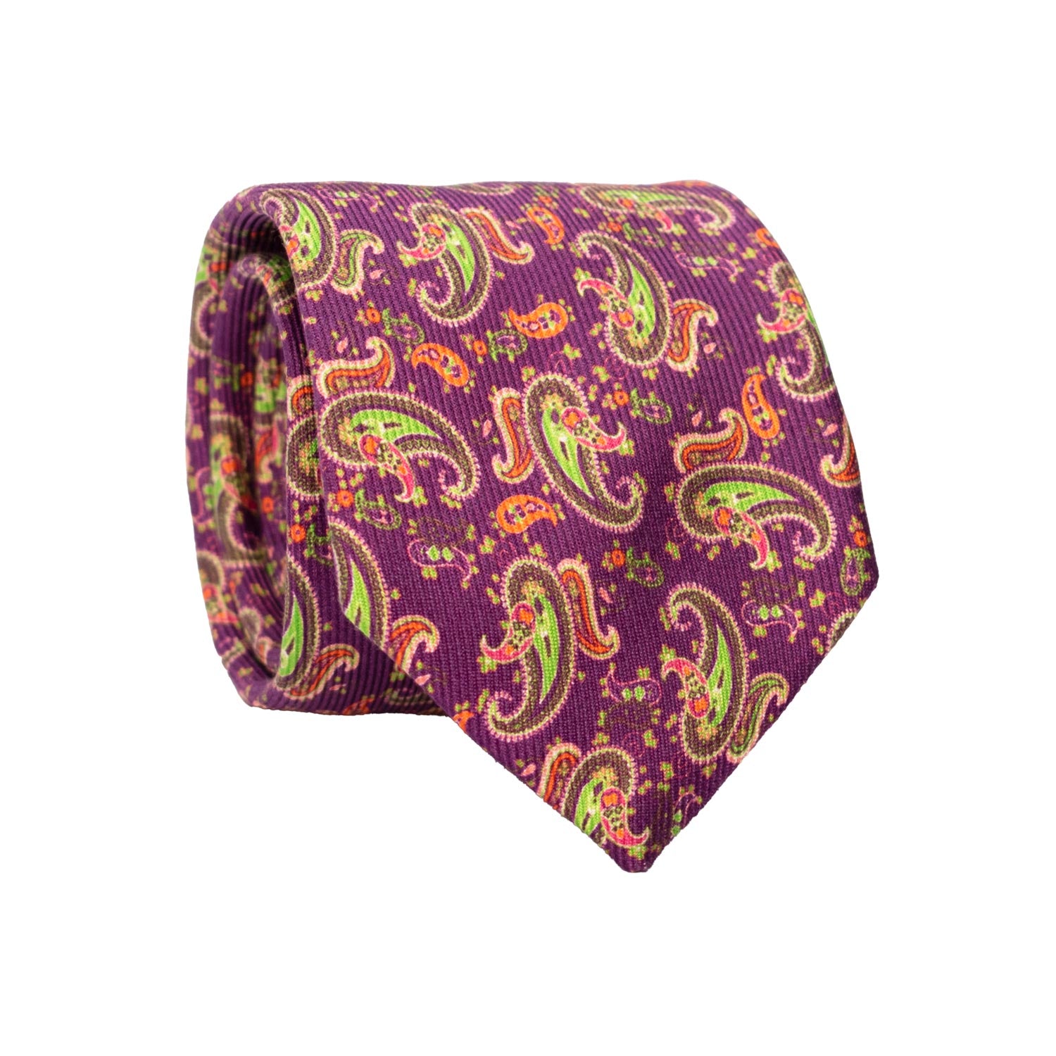 Cravatta in Saia di Seta Viola Paisley Multicolor SA10 Made in Italy Graffeo Cravatte Rotolo