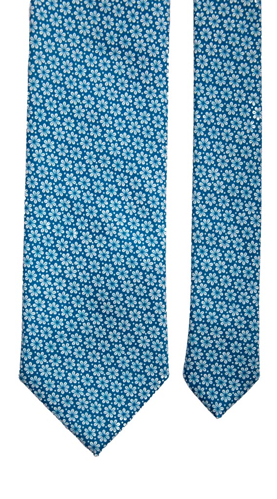 Cravatta in Seta Cotone Blu Petrolio a Fiori Bianchi Made in Italy Graffeo Cravatte