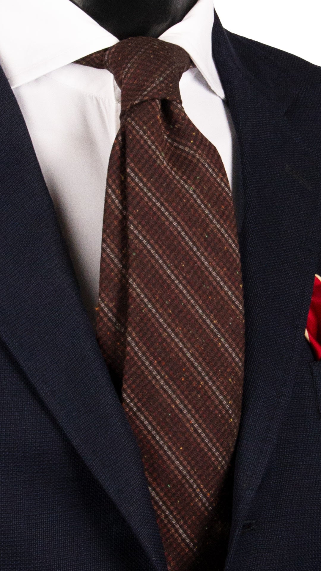 Cravatta Regimental di Seta Cotone Bordeaux Effetto Tweed Multicolor 7399 Made in Italy Graffeo Cravatte