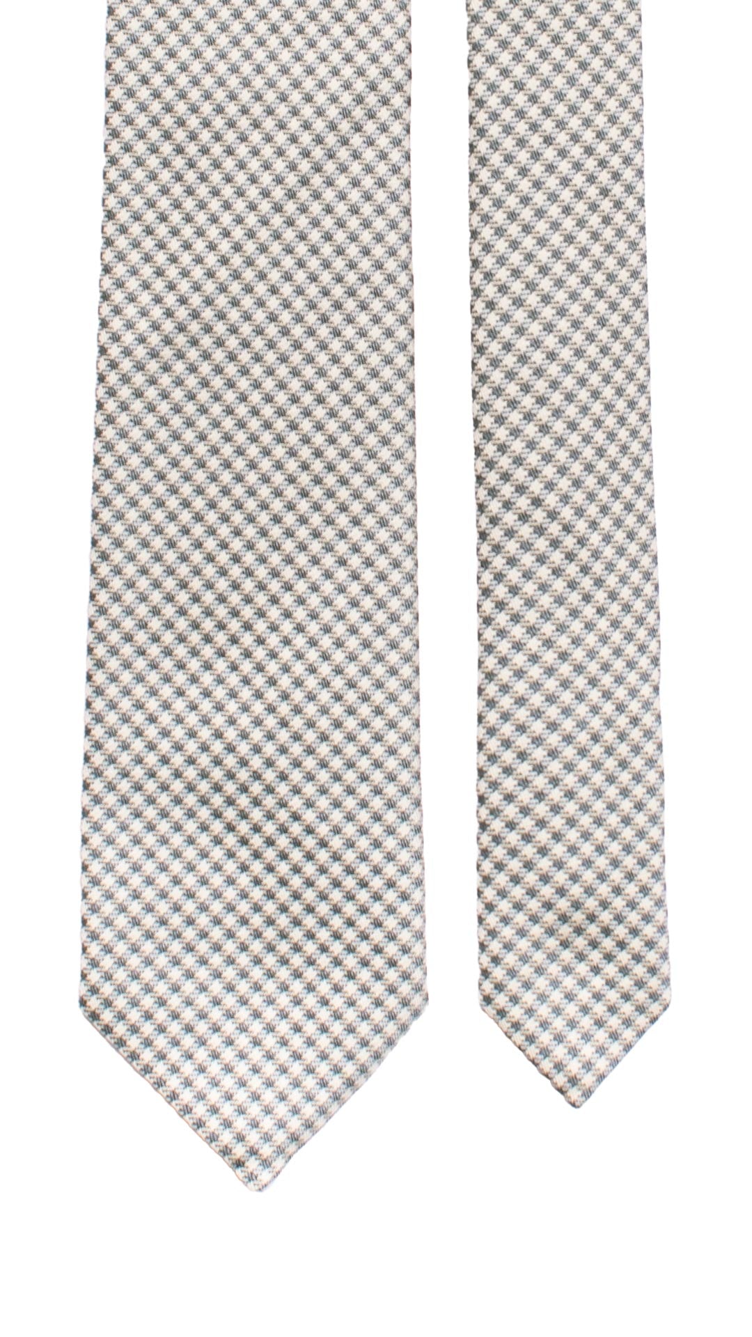 Cravatta in Seta Cotone Pied de Poule Bianco Sporco Azzurro Polvere Grigio Scuro 7448 Made in Italy Graffeo Cravatte Pala